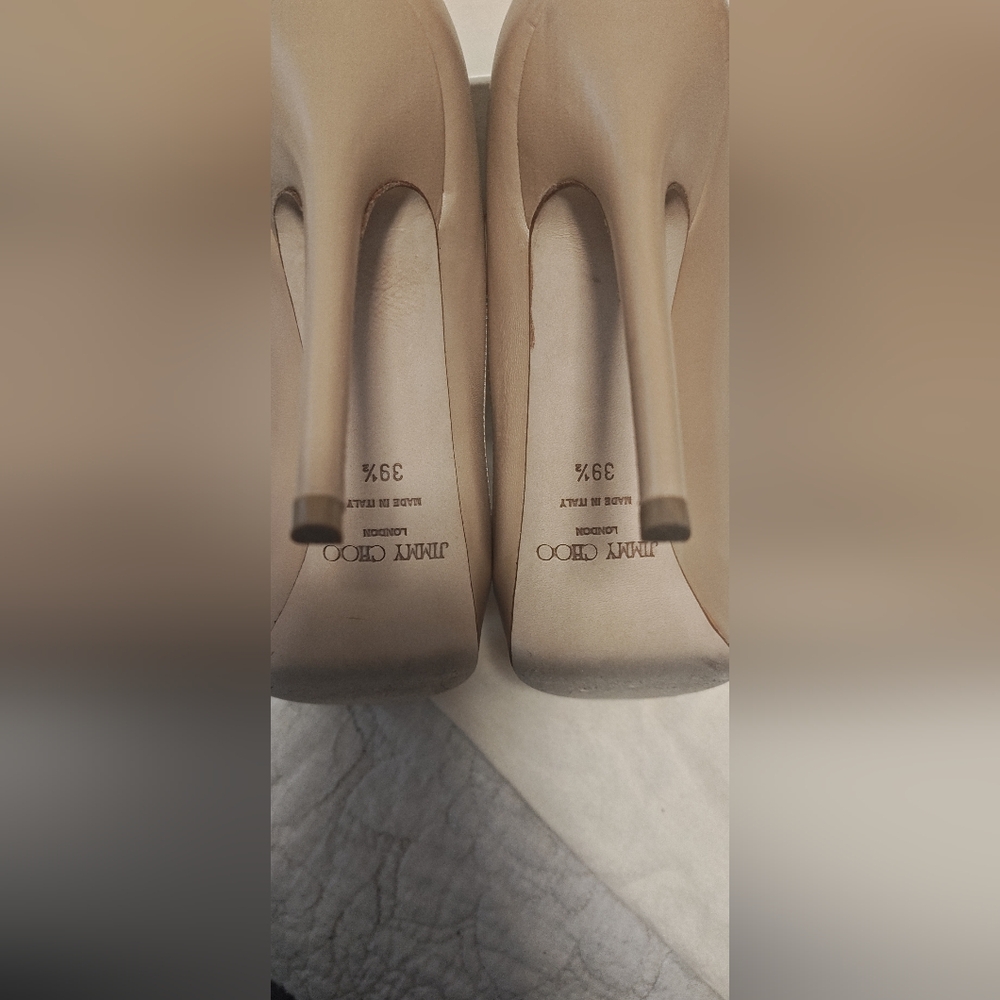 Jimmy Choo Women's SEPIA KNL Nude & White Kid/Nappa Leather Heels - Like New - Picture 9 of 16